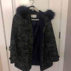 CAMO jacket with blue fur hood